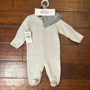 NWT BADGLEY MISCHKA Quilted Baby Onesie with Hat